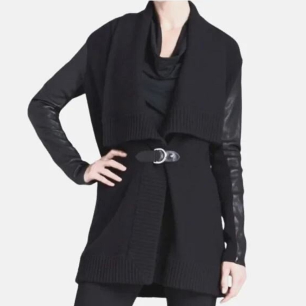 Ralph Lauren wool cashmere leather belted cardigan black large
